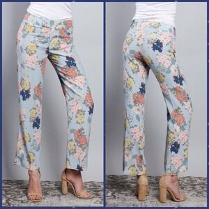 Smythe Flood Pant Baby Blue Floral Cropped Straight Leg Viscose Trousers Size 00